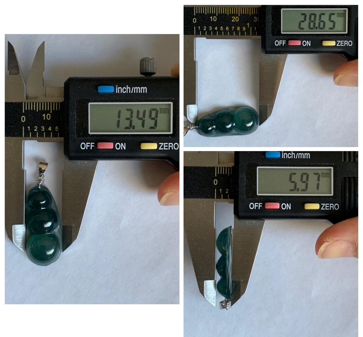 Natural Grade A Guatemalan Icy Translucent Dark Teal Green Jade Jadeite Carved Peapod Pendant Sterling Silver 4g 天然冰危深蓝绿翡翠福豆吊坠 WLD90E