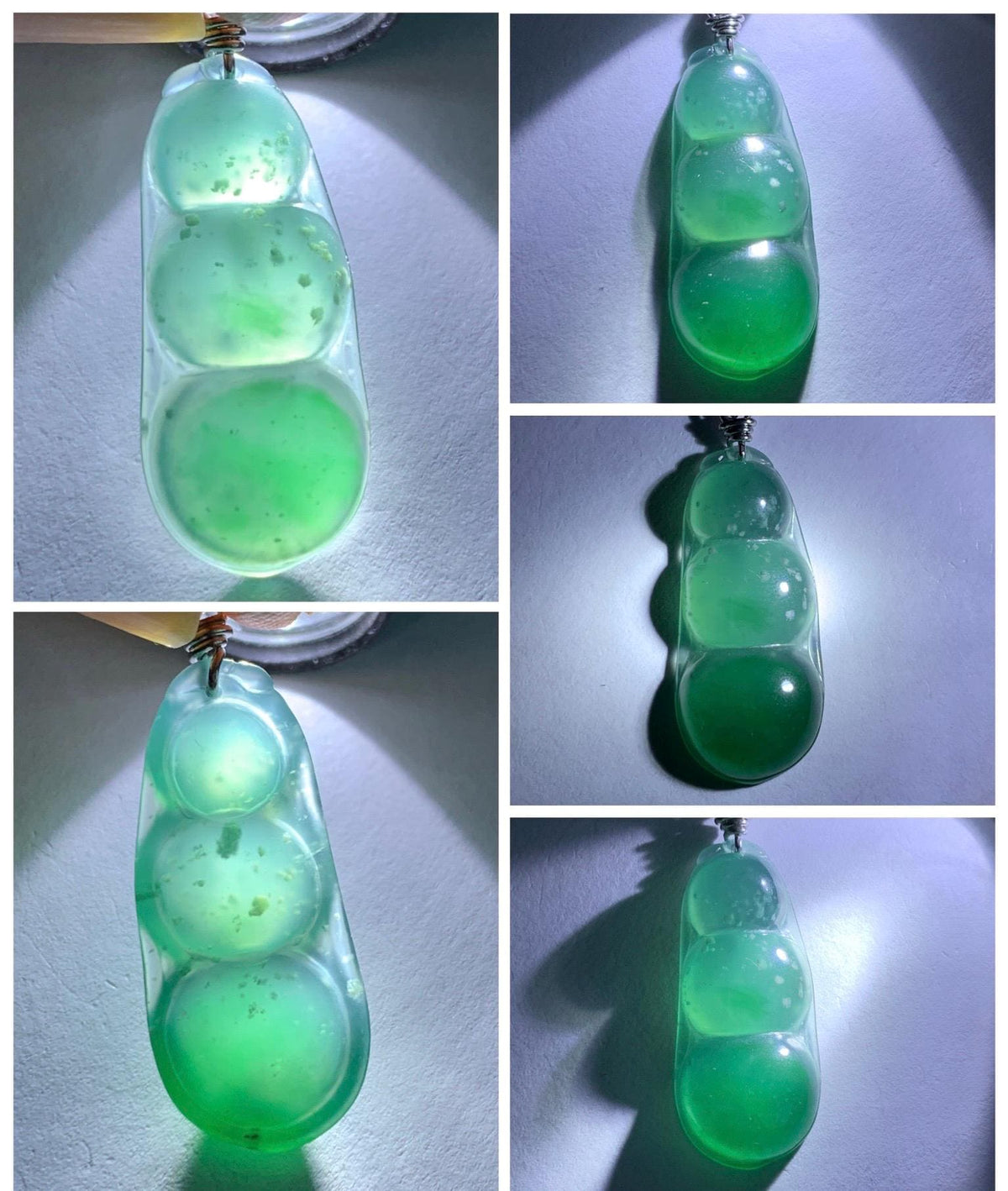 Natural Grade A Guatemalan Icy Translucent Dark Teal Green Jade Jadeite Carved Peapod Pendant Sterling Silver 3g 天然冰危深蓝绿翡翠福豆吊坠 WLD90D