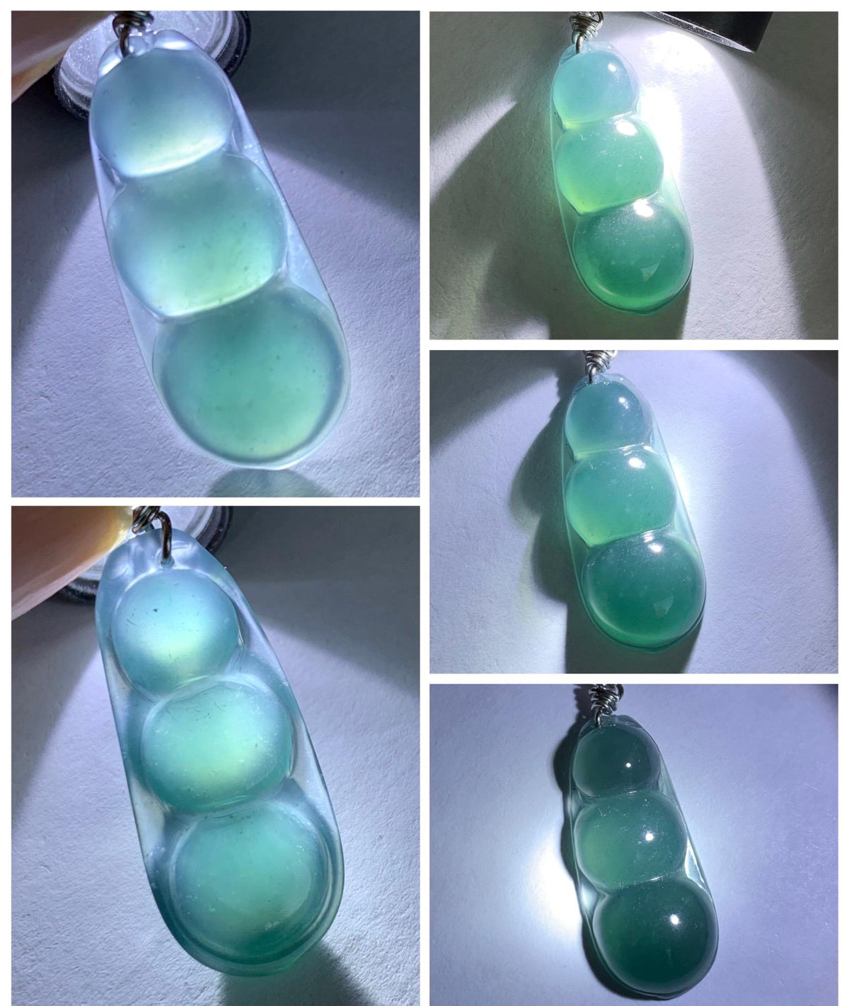 Natural Grade A Guatemalan Icy Translucent Dark Teal Blue Jade Jadeite Carved Peapod Pendant Sterling Silver 4g 天然冰危深蓝翡翠福豆吊坠 WLD90C