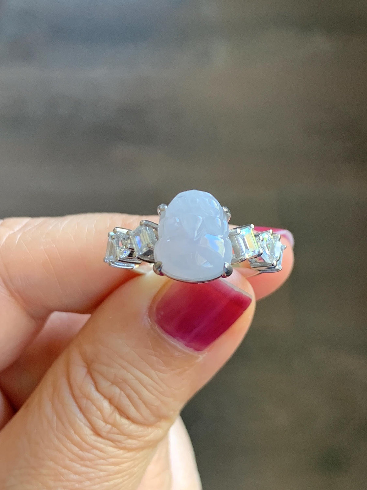 Certified Grade A Natural Icy Translucent Pale Purple Jade Jadeite Pixiu Ring Sterling Silver size 7.5 US 4.29g 天然冰胶浅紫底翡翠貔貅镶嵌戒指 1031
