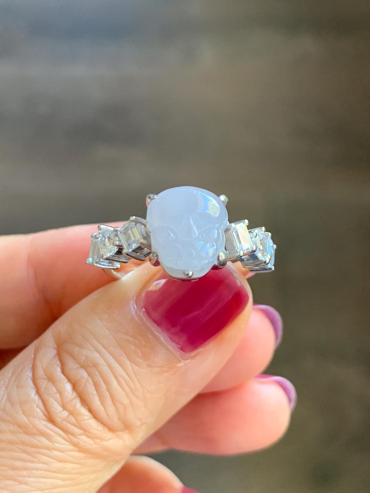 Certified Grade A Natural Icy Translucent Pale Purple Jade Jadeite Pixiu Ring Sterling Silver size 7.5 US 4.29g 天然冰胶浅紫底翡翠貔貅镶嵌戒指 1031