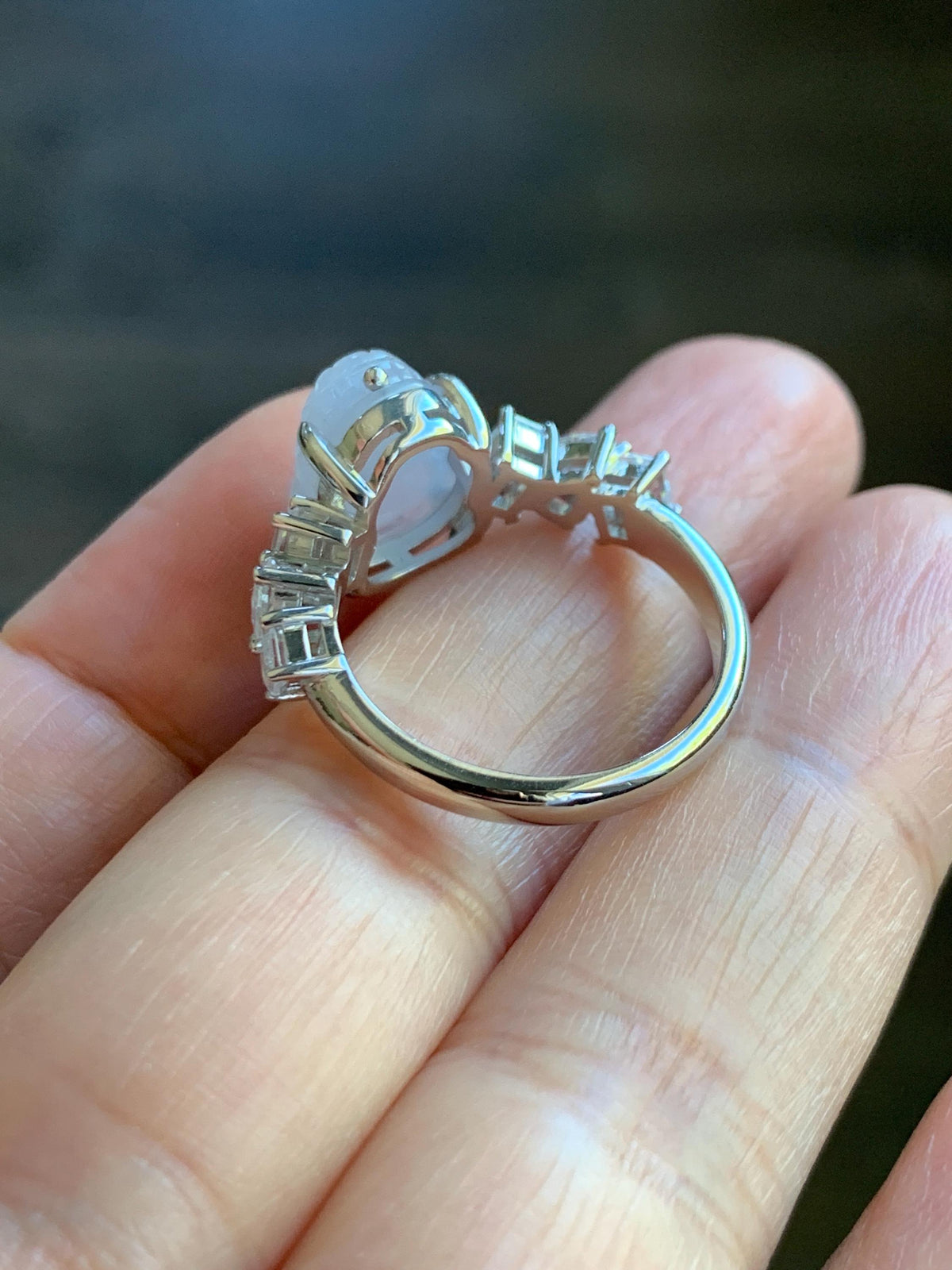 Certified Grade A Natural Icy Translucent Pale Purple Jade Jadeite Pixiu Ring Sterling Silver size 7.5 US 4.29g 天然冰胶浅紫底翡翠貔貅镶嵌戒指 1031