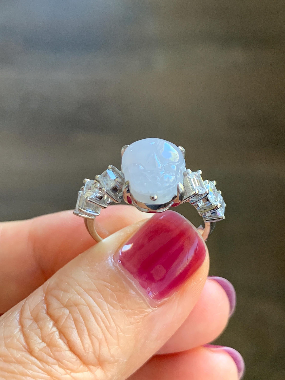 Certified Grade A Natural Icy Translucent Pale Purple Jade Jadeite Pixiu Ring Sterling Silver size 7.5 US 4.29g 天然冰胶浅紫底翡翠貔貅镶嵌戒指 1031
