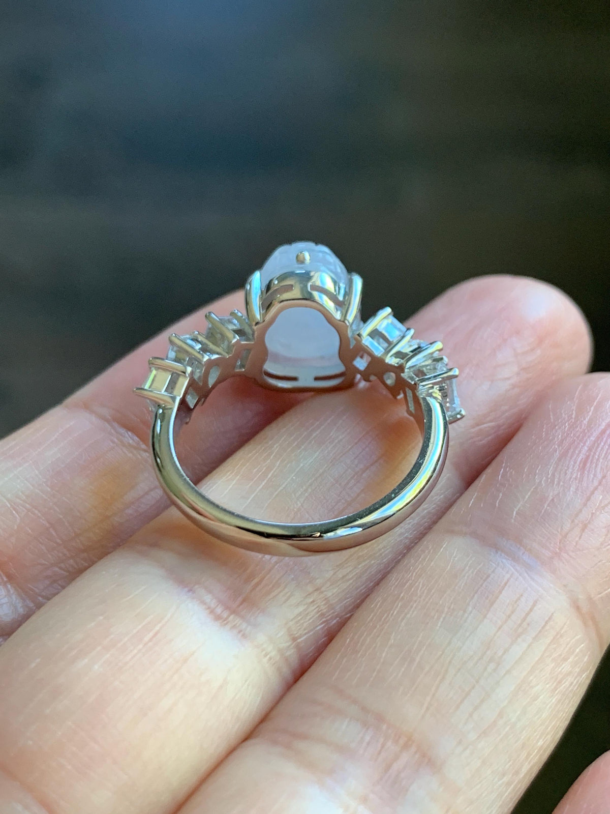 Certified Grade A Natural Icy Translucent Pale Purple Jade Jadeite Pixiu Ring Sterling Silver size 7.5 US 4.29g 天然冰胶浅紫底翡翠貔貅镶嵌戒指 1031