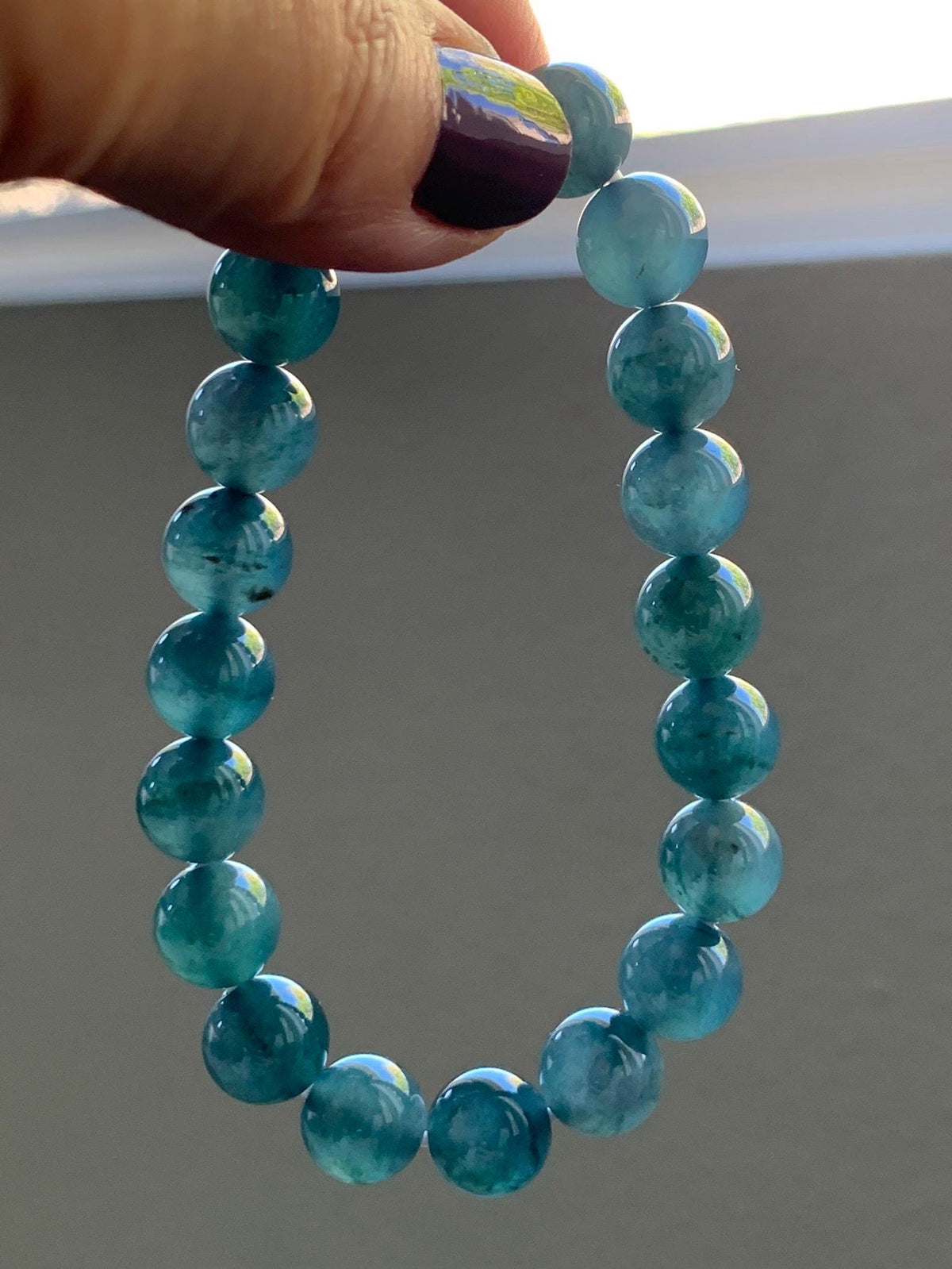 Natural Grade A Guatemalan Icy Translucent Dark Teal Blue Jade Jadeite Beaded Bracelet Stretchy 9.8mm 7.25” 32g 天然冰危深蓝绿翡翠圆珠手串 WLJ220