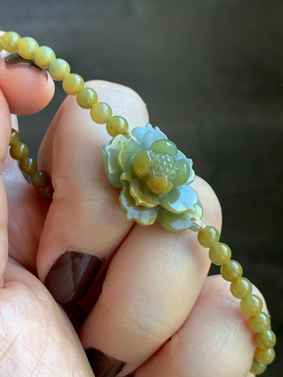 Natural Guatemalan Icy Translucent Dusty Blue Yellow Marbled Jade Jadeite Lotus Flower Petite Beaded Bracelet 7” 8g 天然冰危蓝黄翡翠莲花满黄小圆珠手串 WLH240