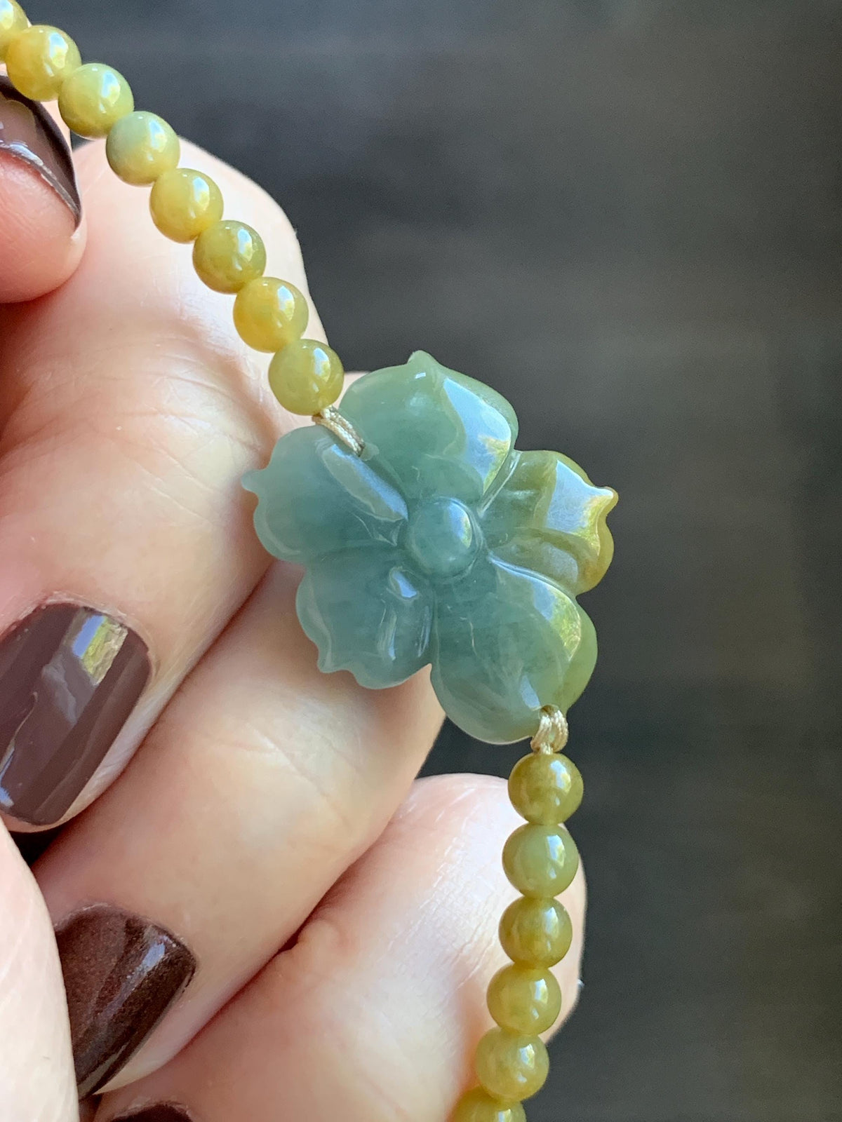 Natural Guatemalan Icy Translucent Dusty Blue Yellow Marbled Jade Jadeite Lotus Flower Petite Beaded Bracelet 7” 8g 天然冰危蓝黄翡翠莲花满黄小圆珠手串 WLH240