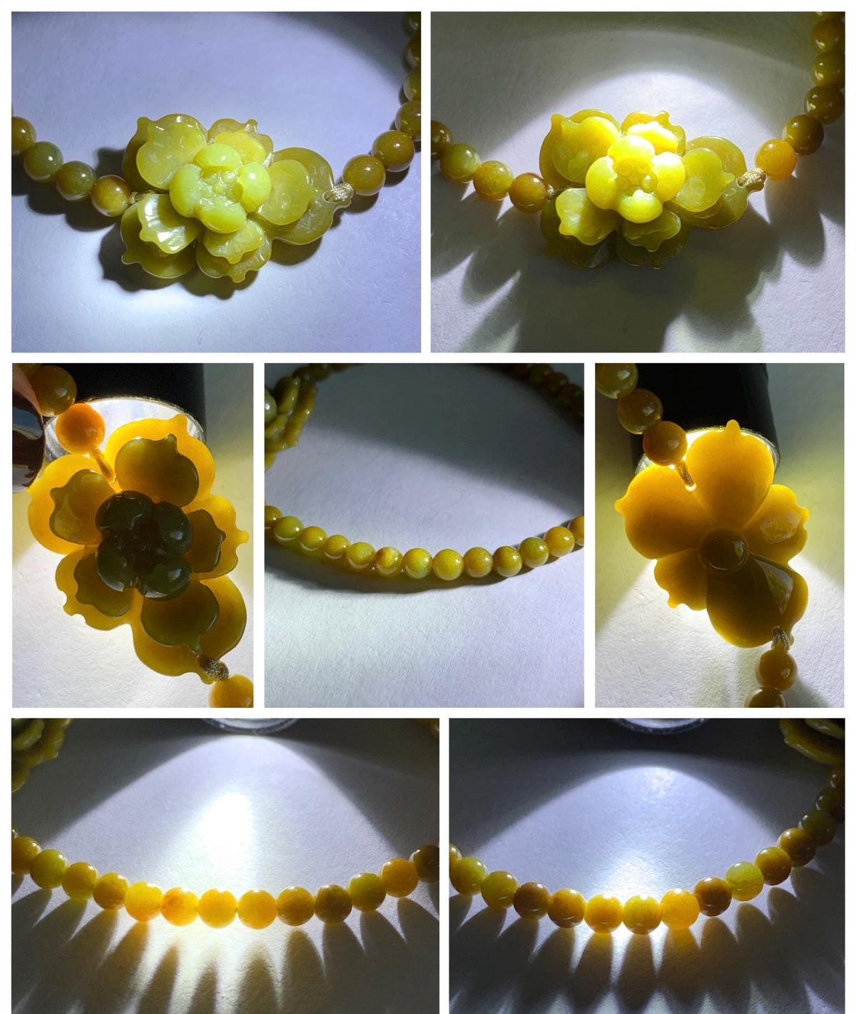 Natural Guatemalan Translucent Rich Yellow Jade Jadeite Lotus Flower Petite Jadeite Beads Beaded Bracelet 6.75” 8g 天然冰危油黄翡翠莲花满黄小圆珠手串 WHH240