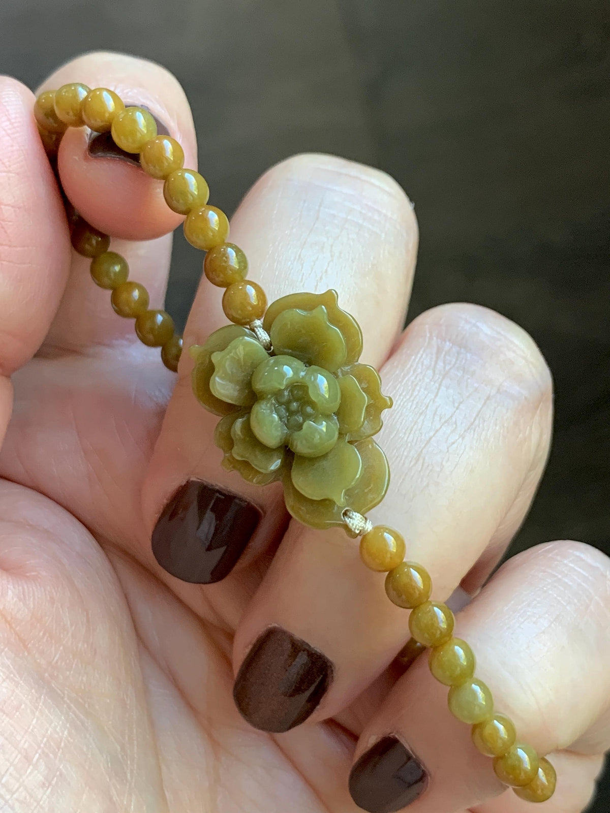 Natural Guatemalan Translucent Rich Yellow Jade Jadeite Lotus Flower Petite Jadeite Beads Beaded Bracelet 6.75” 8g 天然冰危油黄翡翠莲花满黄小圆珠手串 WHH240