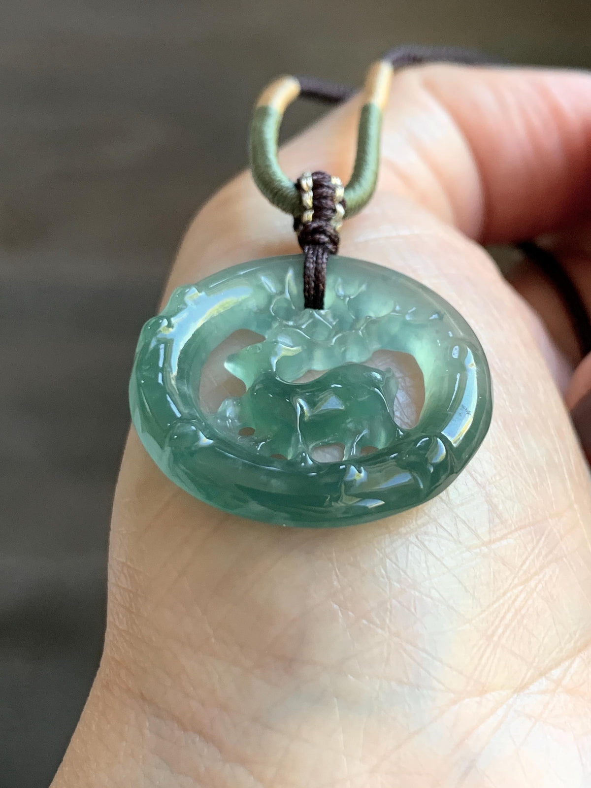 Natural Grade A Guatemalan Icy Translucent Teal Blue Jade Jadeite Deer Pendant Rope Necklace Adjustable 24” 6g 天然危深蓝水飘花翡翠梅花鹿吊坠 WMQ80