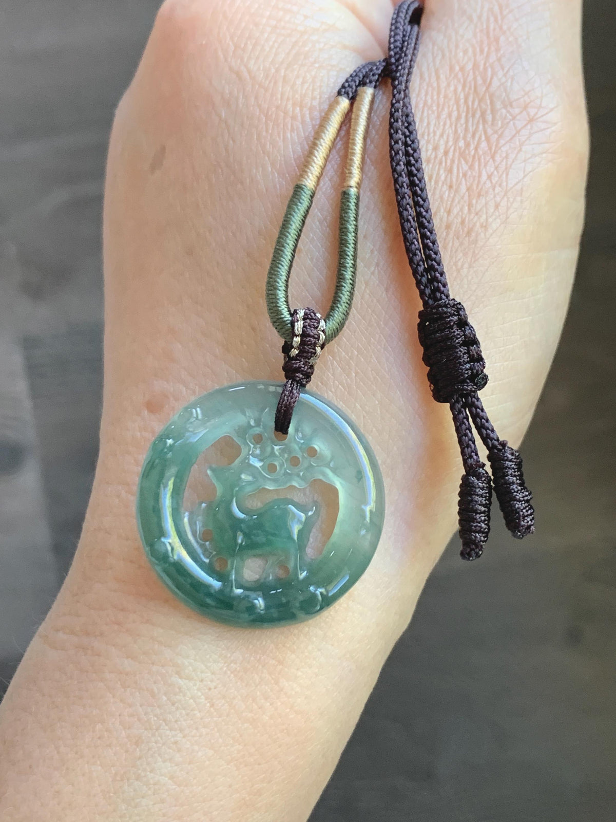 Natural Grade A Guatemalan Icy Translucent Teal Blue Jade Jadeite Deer Pendant Rope Necklace Adjustable 24” 6g 天然危深蓝水飘花翡翠梅花鹿吊坠 WMQ80