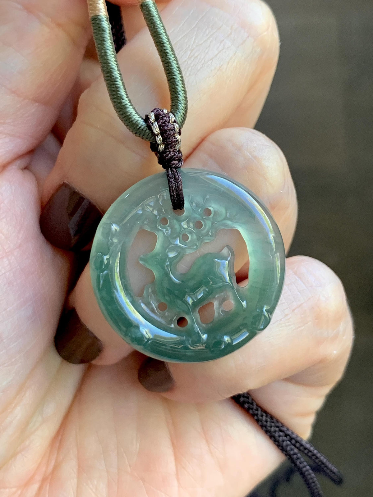 Natural Grade A Guatemalan Icy Translucent Teal Blue Jade Jadeite Deer Pendant Rope Necklace Adjustable 24” 6g 天然危深蓝水飘花翡翠梅花鹿吊坠 WMQ80