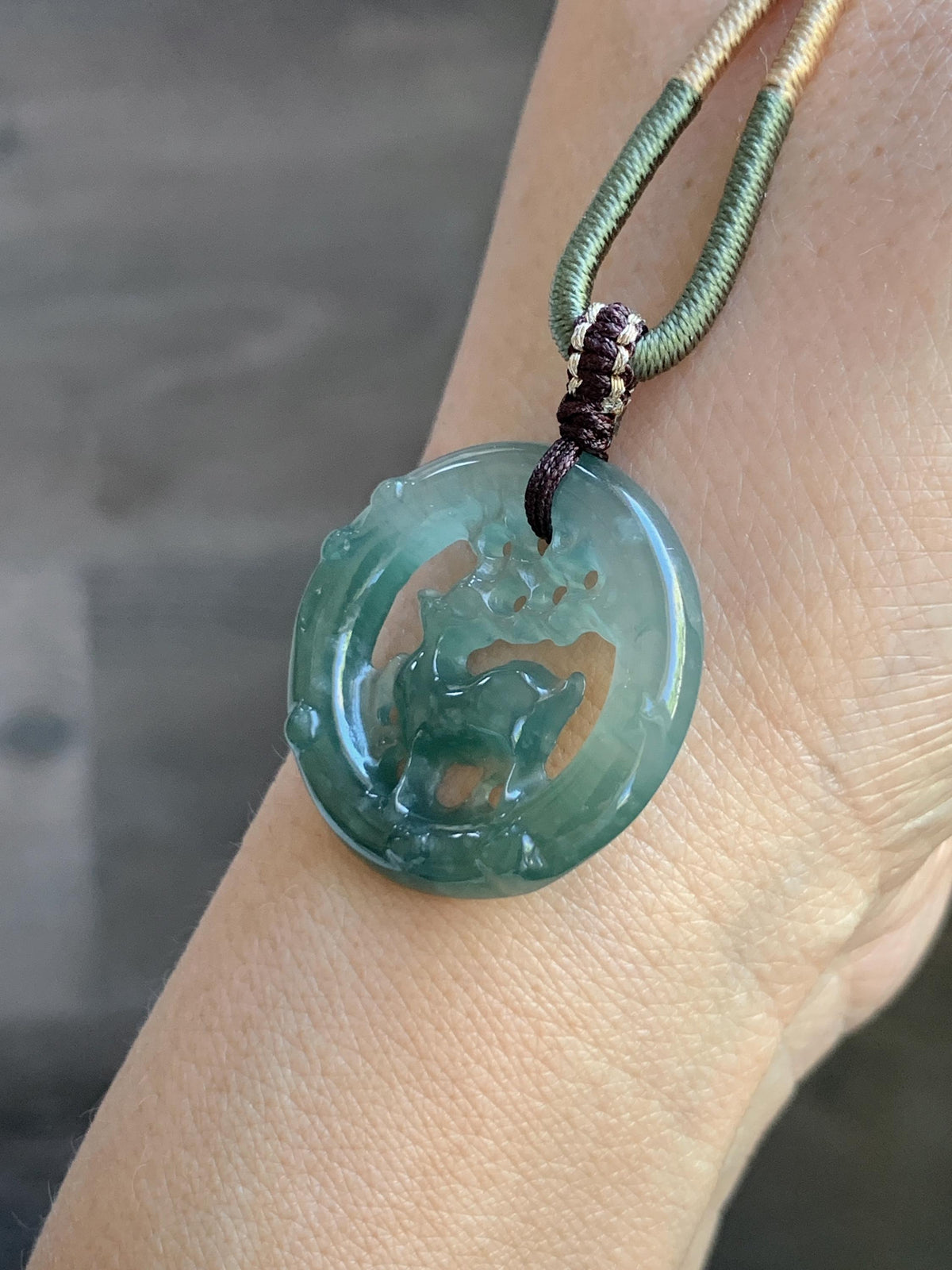 Natural Grade A Guatemalan Icy Translucent Teal Blue Jade Jadeite Deer Pendant Rope Necklace Adjustable 24” 6g 天然危深蓝水飘花翡翠梅花鹿吊坠 WMQ80
