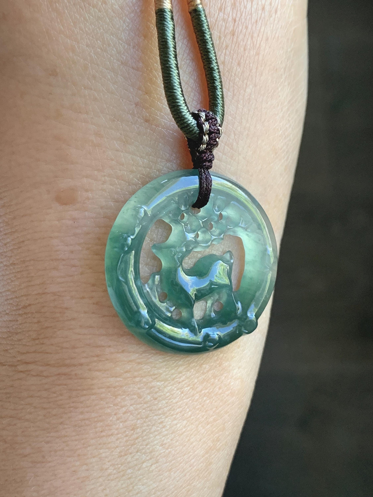 Natural Grade A Guatemalan Icy Translucent Teal Blue Jade Jadeite Deer Pendant Rope Necklace Adjustable 24” 6g 天然危深蓝水飘花翡翠梅花鹿吊坠 WMQ80