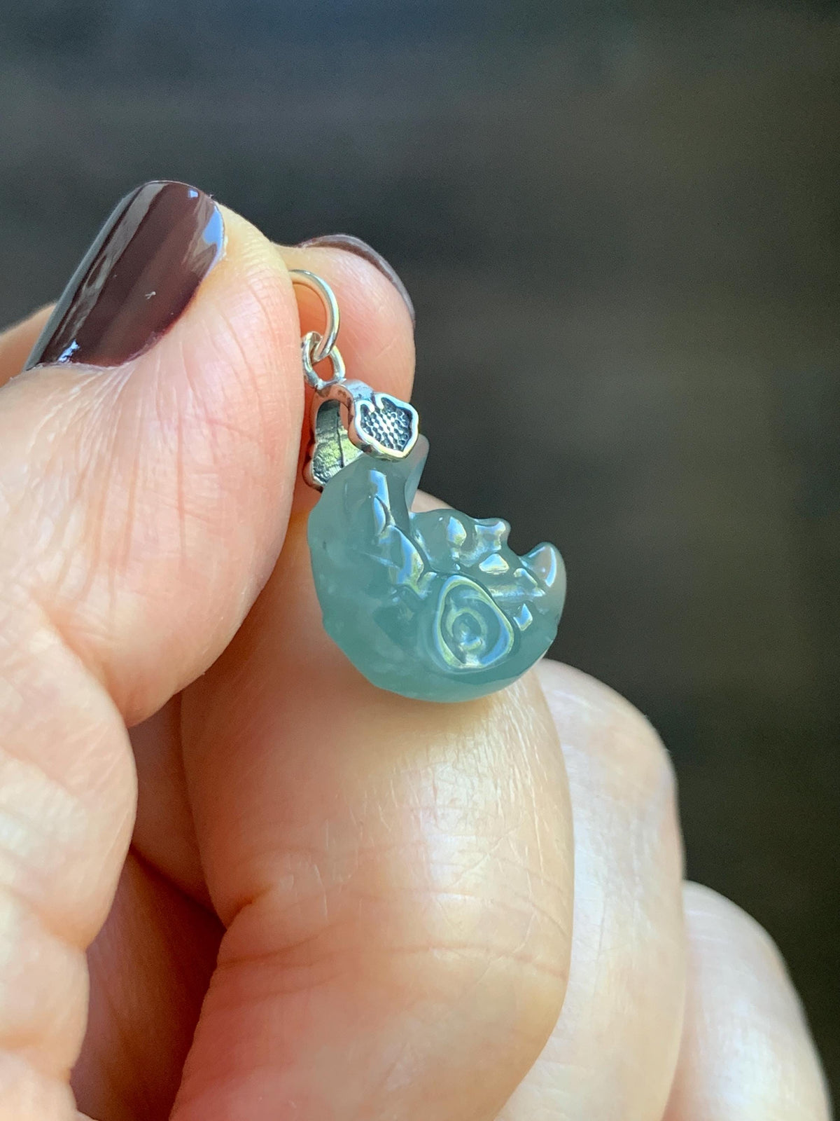 Natural Grade A Guatemalan Icy Translucent Light Teal Jade Jadeite Rabbit Crescent Moon Petite Pendant Sterling Silver 天然冰危蓝翡翠迷你月亮兔吊坠WLK180T