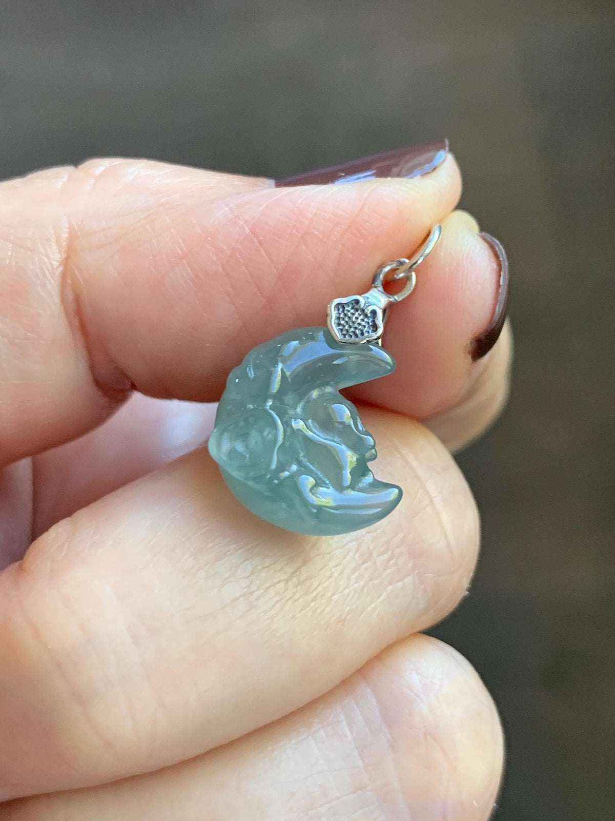 Natural Grade A Guatemalan Icy Translucent Light Teal Jade Jadeite Rabbit Crescent Moon Petite Pendant Sterling Silver 天然冰危蓝翡翠迷你月亮兔吊坠WLK180T