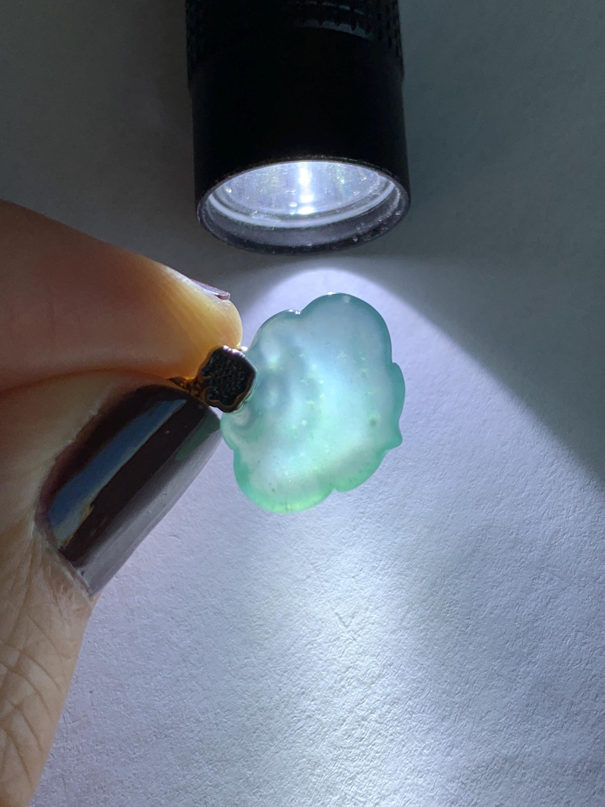 Petite Natural Grade A Guatemalan Icy Highly Translucent Teal Blue Jade Jadeite Ruyi Pendant Sterling Silver 天然冰胶老种危蓝翡翠如意吊坠 WLK180R