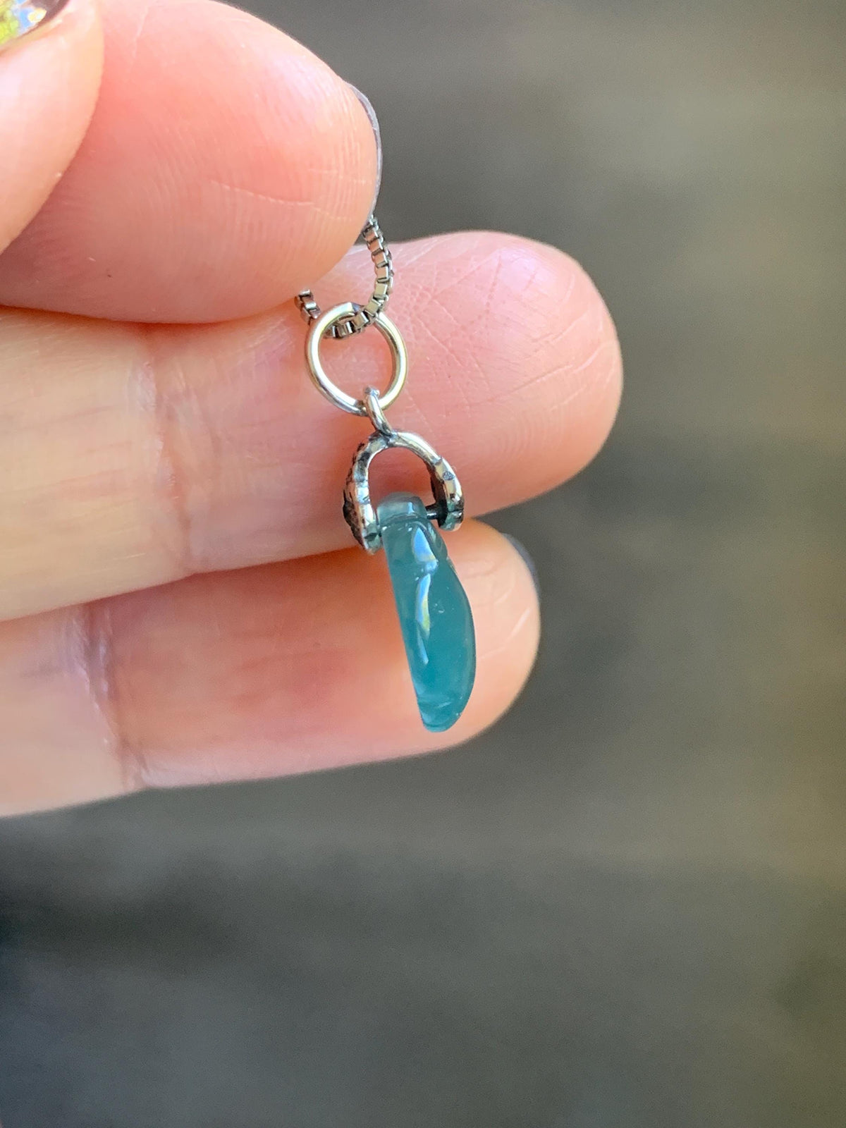 Petite Natural Grade A Guatemalan Icy Highly Translucent Teal Blue Jade Jadeite Ruyi Pendant Sterling Silver 天然冰胶老种危蓝翡翠如意吊坠 WLK180R