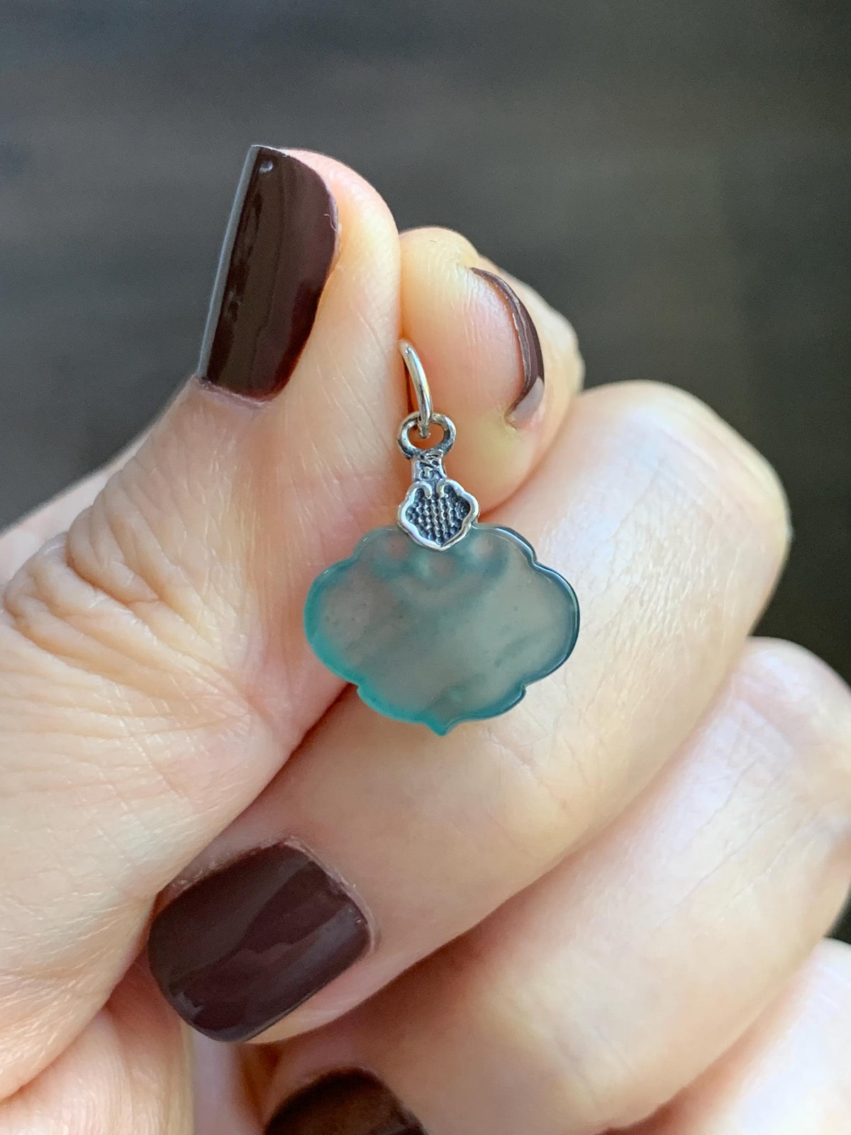 Petite Natural Grade A Guatemalan Icy Highly Translucent Teal Blue Jade Jadeite Ruyi Pendant Sterling Silver 天然冰胶老种危蓝翡翠如意吊坠 WLK180R