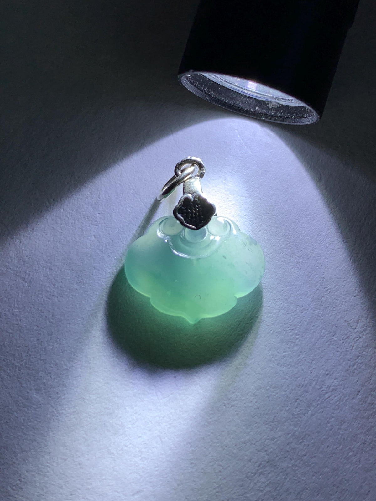 Petite Natural Grade A Guatemalan Icy Highly Translucent Teal Blue Jade Jadeite Ruyi Pendant Sterling Silver 天然冰胶老种危蓝翡翠如意吊坠 WLK180R