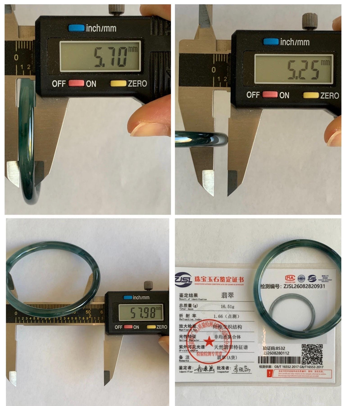 Certified Natural Grade A Guatemalan Icy Highly Translucent Dark Teal Blue Jade Jadeite Slim Bangle 58mm 7.17” 16.5g 天然冰胶危深蓝绿翡翠细圆条手镯 931