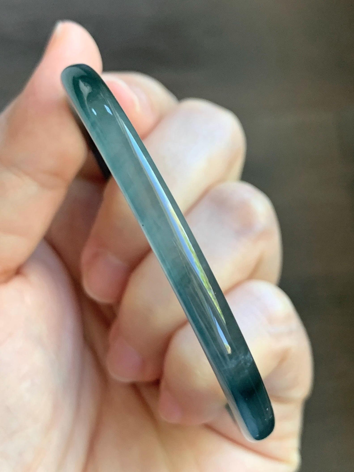 Certified Natural Grade A Guatemalan Icy Highly Translucent Dark Teal Blue Jade Jadeite Slim Bangle 58mm 7.17” 16.5g 天然冰胶危深蓝绿翡翠细圆条手镯 931