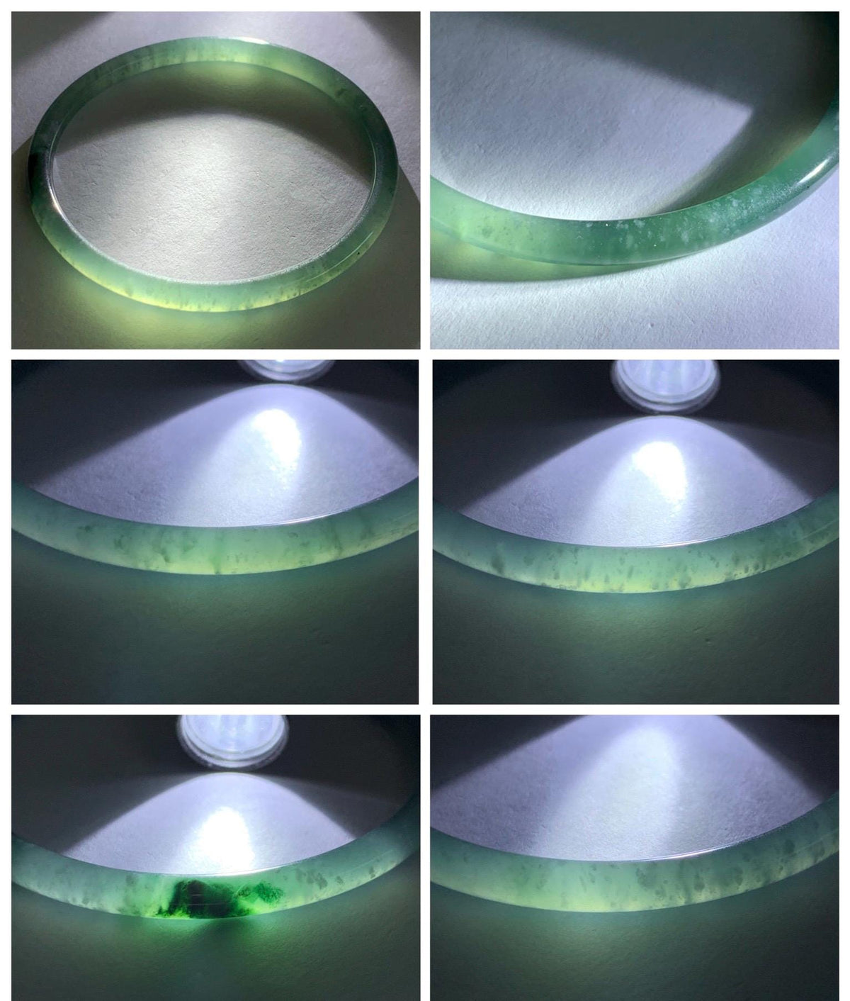 Certified Natural Grade A Guatemalan Icy Highly Translucent Dusty Teal Green Jade Jadeite Slim Bangle 59.9mm 7.4” 13.55g 天然冰胶危蓝绿翡翠细圆条手镯 932