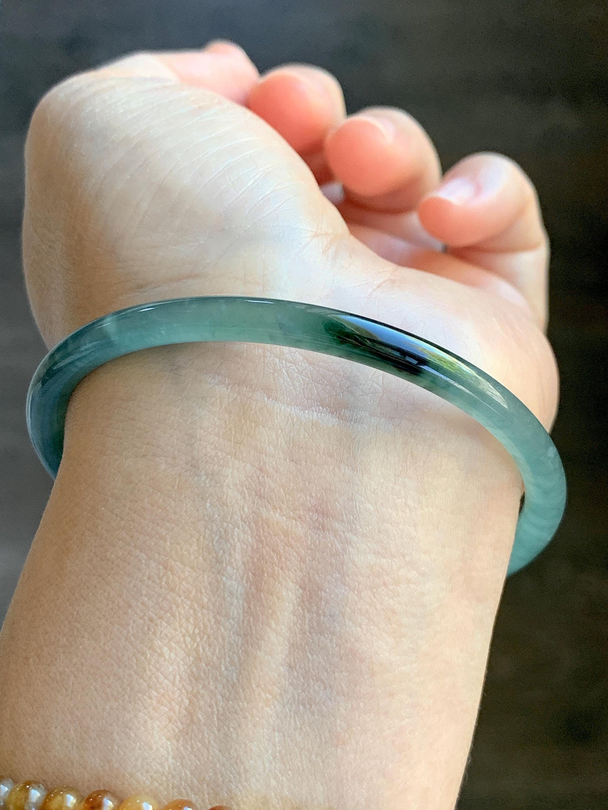 Certified Natural Grade A Guatemalan Icy Highly Translucent Dusty Teal Green Jade Jadeite Slim Bangle 59.9mm 7.4” 13.55g 天然冰胶危蓝绿翡翠细圆条手镯 932