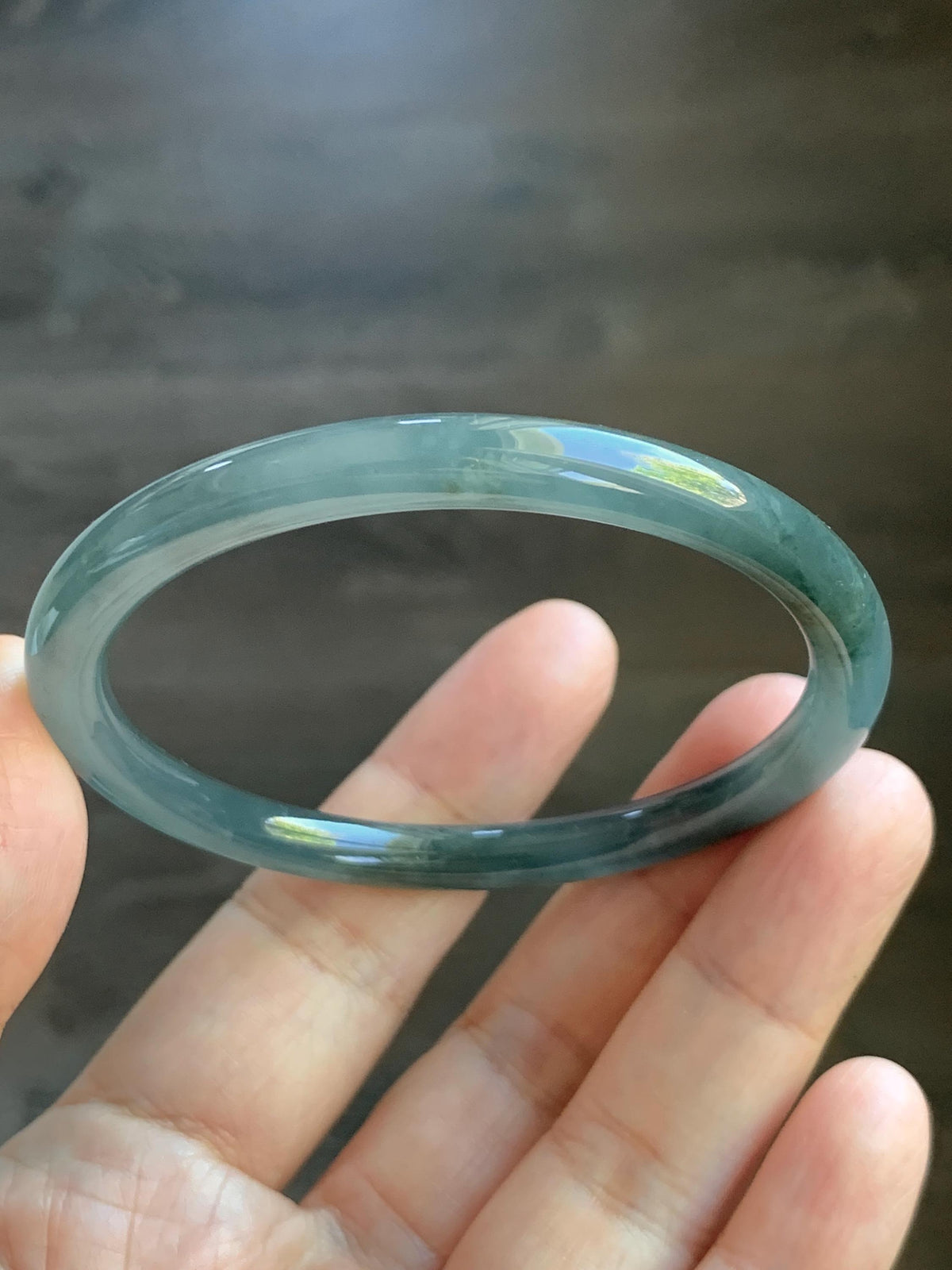 Certified Natural Grade A Guatemalan Icy Translucent Gray Wuji Jade Jadeite Bangle Bracelet 55.09mm 6.81” 19.53g 天然冰危灰蓝乌鸡翡翠圆条手镯 978