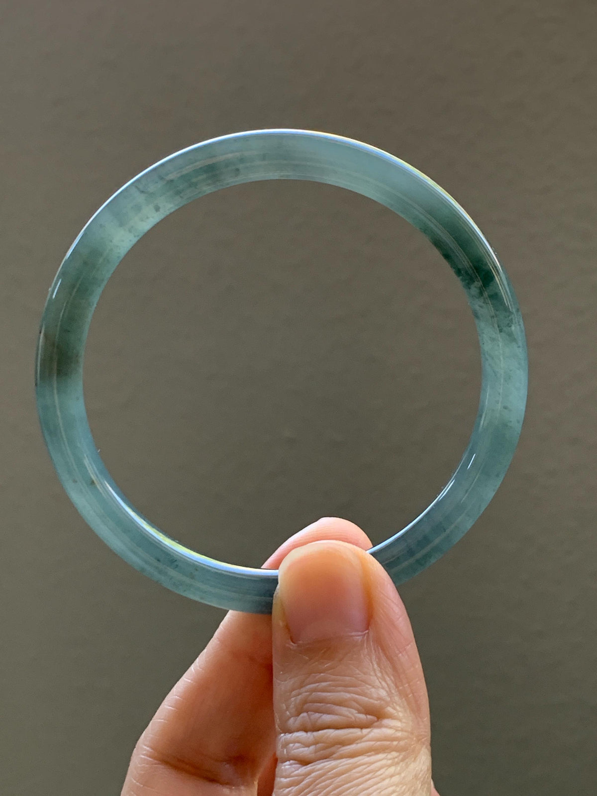 Certified Natural Grade A Guatemalan Icy Translucent Gray Wuji Jade Jadeite Bangle Bracelet 55.09mm 6.81” 19.53g 天然冰危灰蓝乌鸡翡翠圆条手镯 978