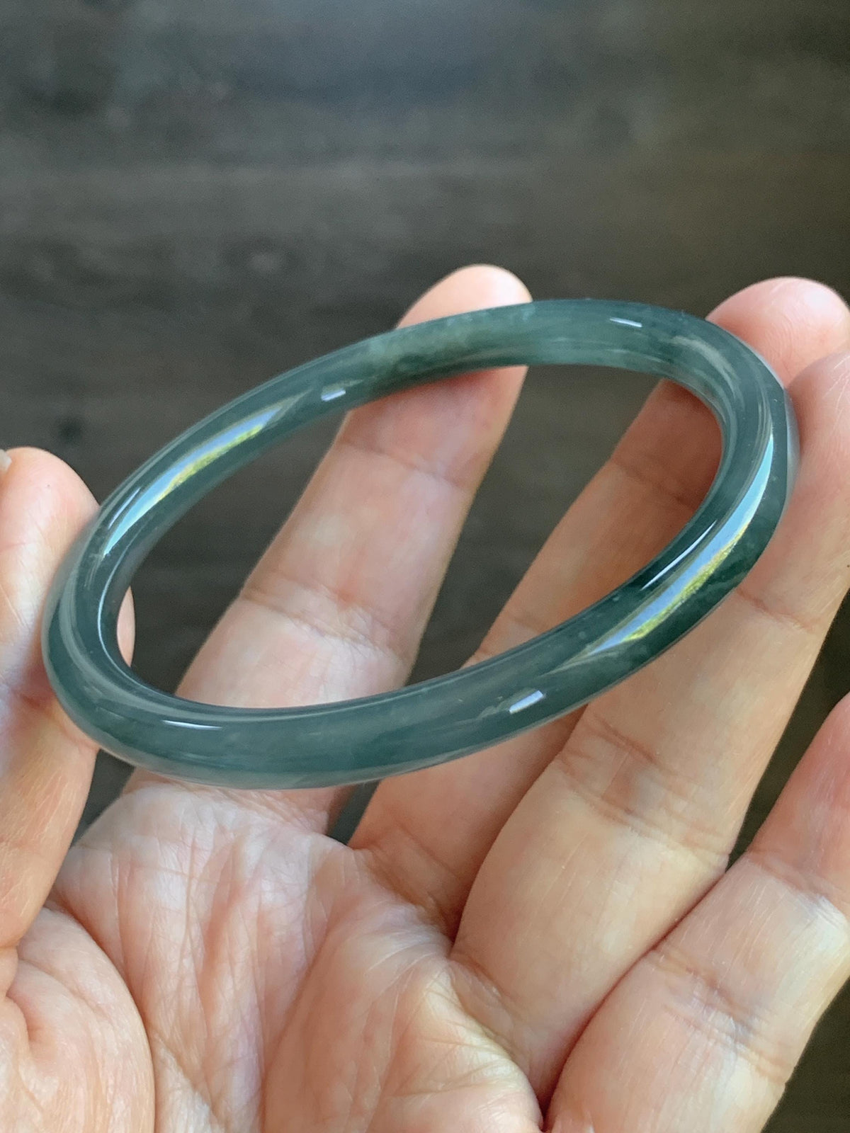 Certified Natural Grade A Guatemalan Icy Translucent Gray Wuji Jade Jadeite Bangle Bracelet 55.09mm 6.81” 19.53g 天然冰危灰蓝乌鸡翡翠圆条手镯 978