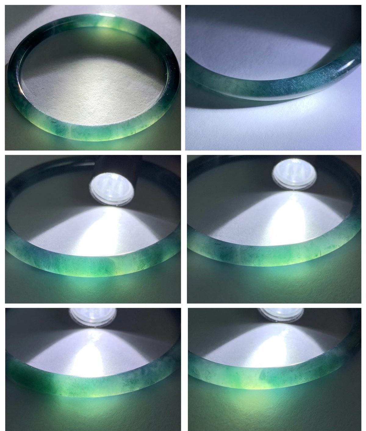 Certified Natural Grade A Guatemalan Icy Translucent Dark Dusty Teal Green Jade Jadeite Slim Bangle 56.27mm 6.95” 16.23g 天然冰胶危蓝绿翡翠细圆条手镯993