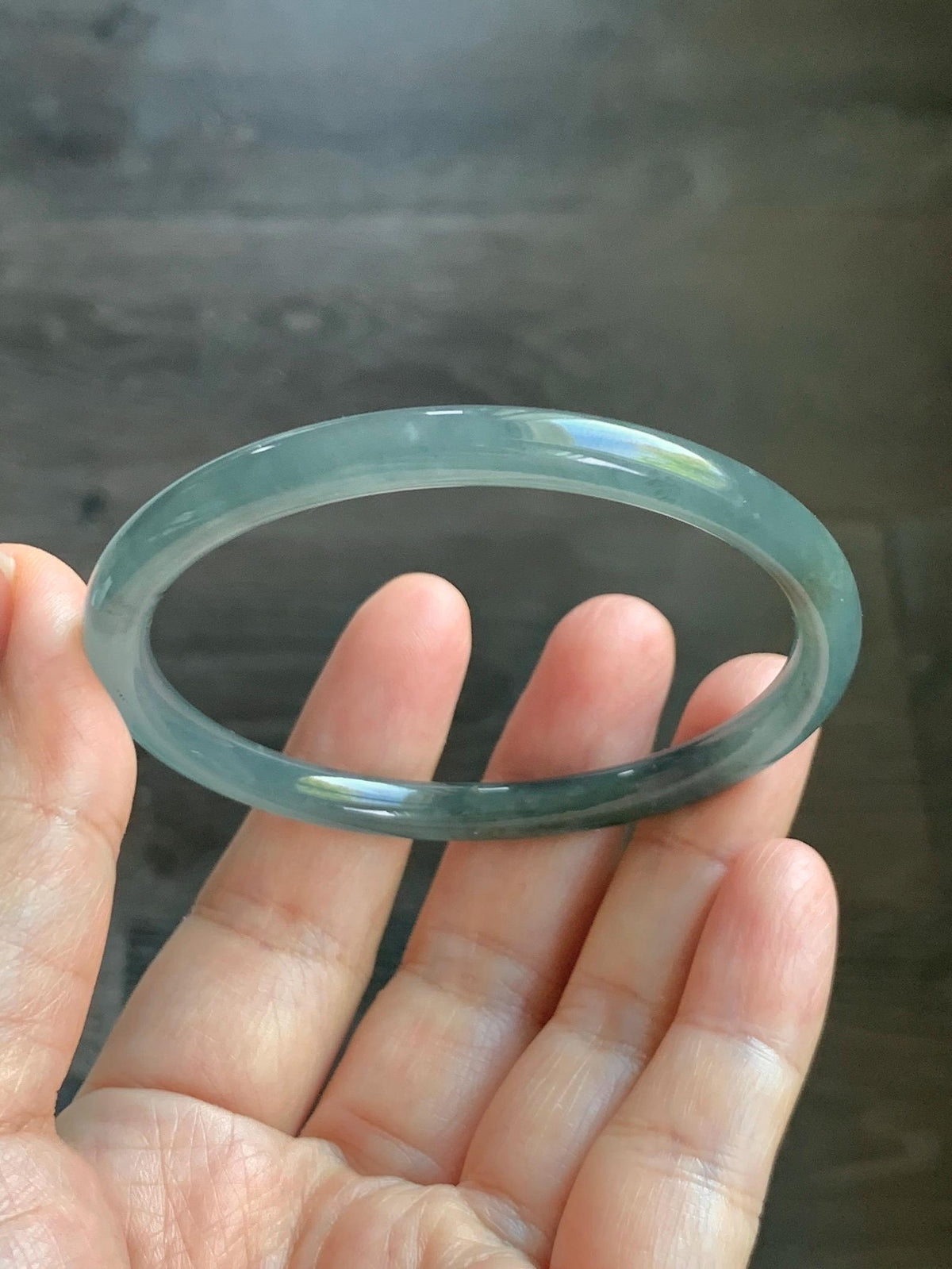 Certified Natural Grade A Guatemalan Icy Translucent Gray Wuji Jade Jadeite Bangle Bracelet 57mm 7.05” 18.43g 天然冰危灰蓝乌鸡翡翠圆条手镯 980