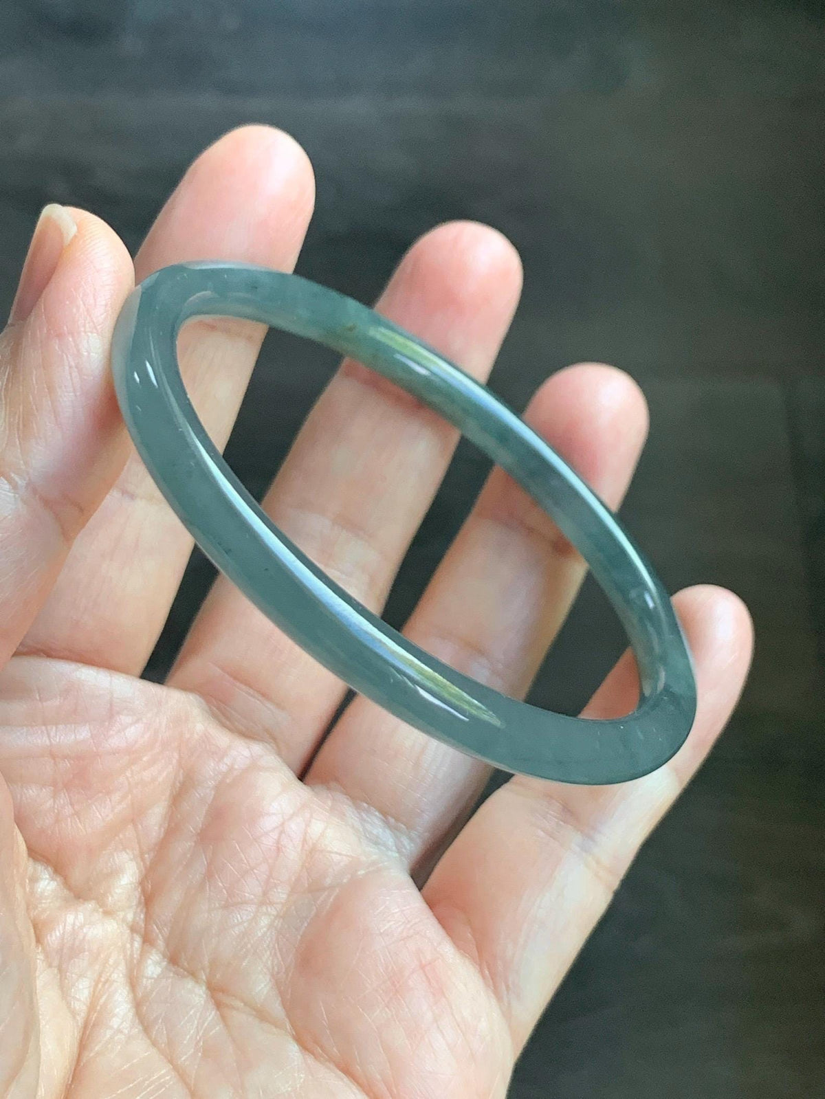 Certified Natural Grade A Guatemalan Icy Translucent Gray Wuji Jade Jadeite Bangle Bracelet 57mm 7.05” 18.43g 天然冰危灰蓝乌鸡翡翠圆条手镯 980