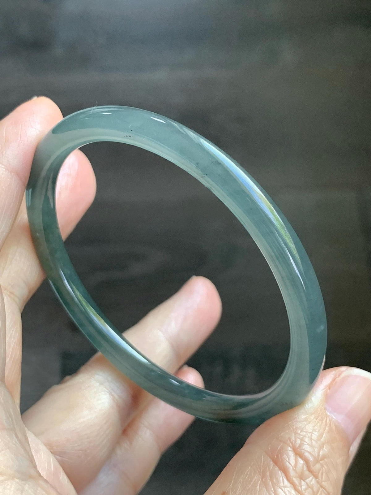 Certified Natural Grade A Guatemalan Icy Translucent Gray Wuji Jade Jadeite Bangle Bracelet 57mm 7.05” 18.43g 天然冰危灰蓝乌鸡翡翠圆条手镯 980