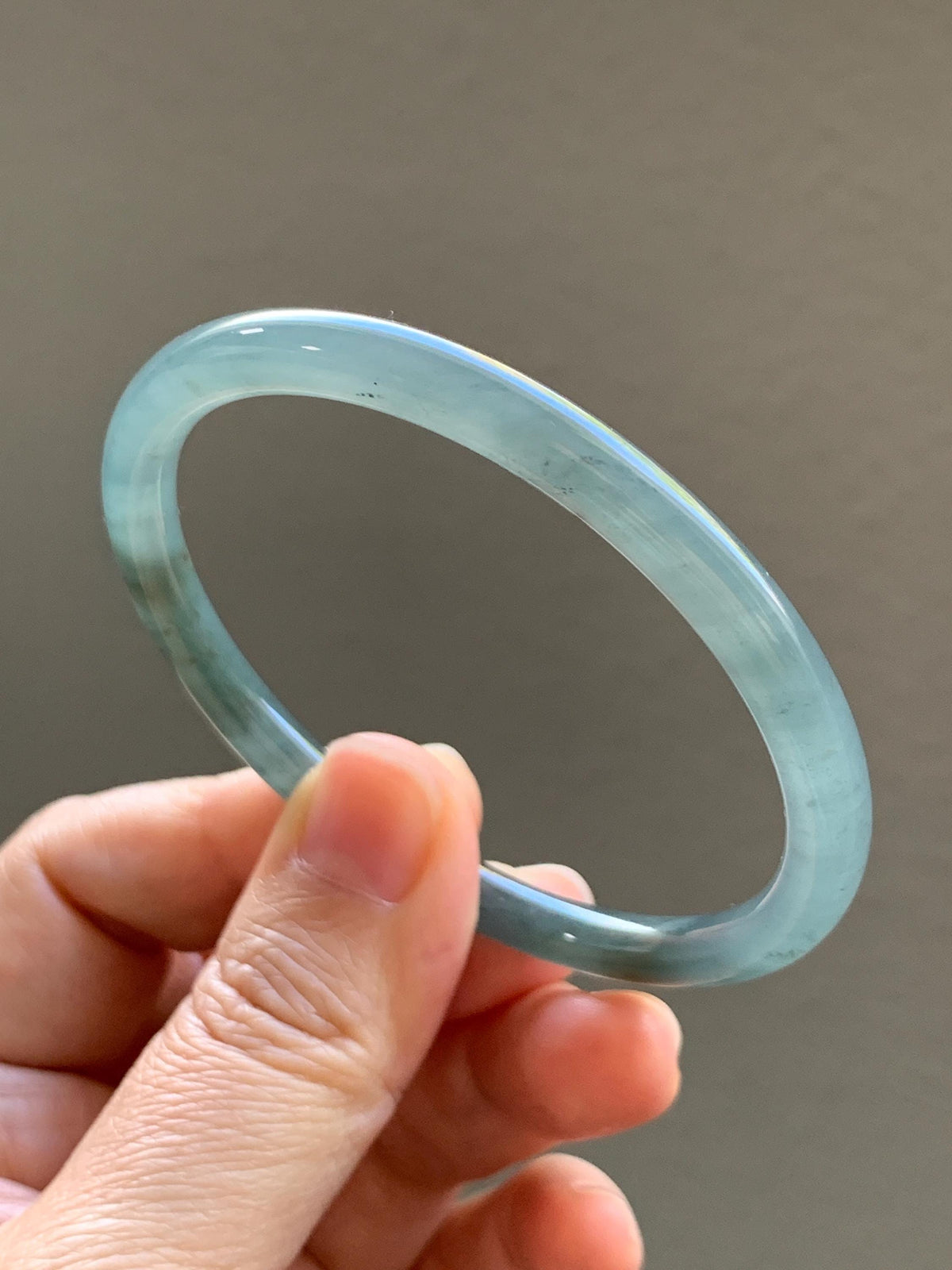 Certified Natural Grade A Guatemalan Icy Translucent Gray Wuji Jade Jadeite Bangle Bracelet 57mm 7.05” 18.43g 天然冰危灰蓝乌鸡翡翠圆条手镯 980