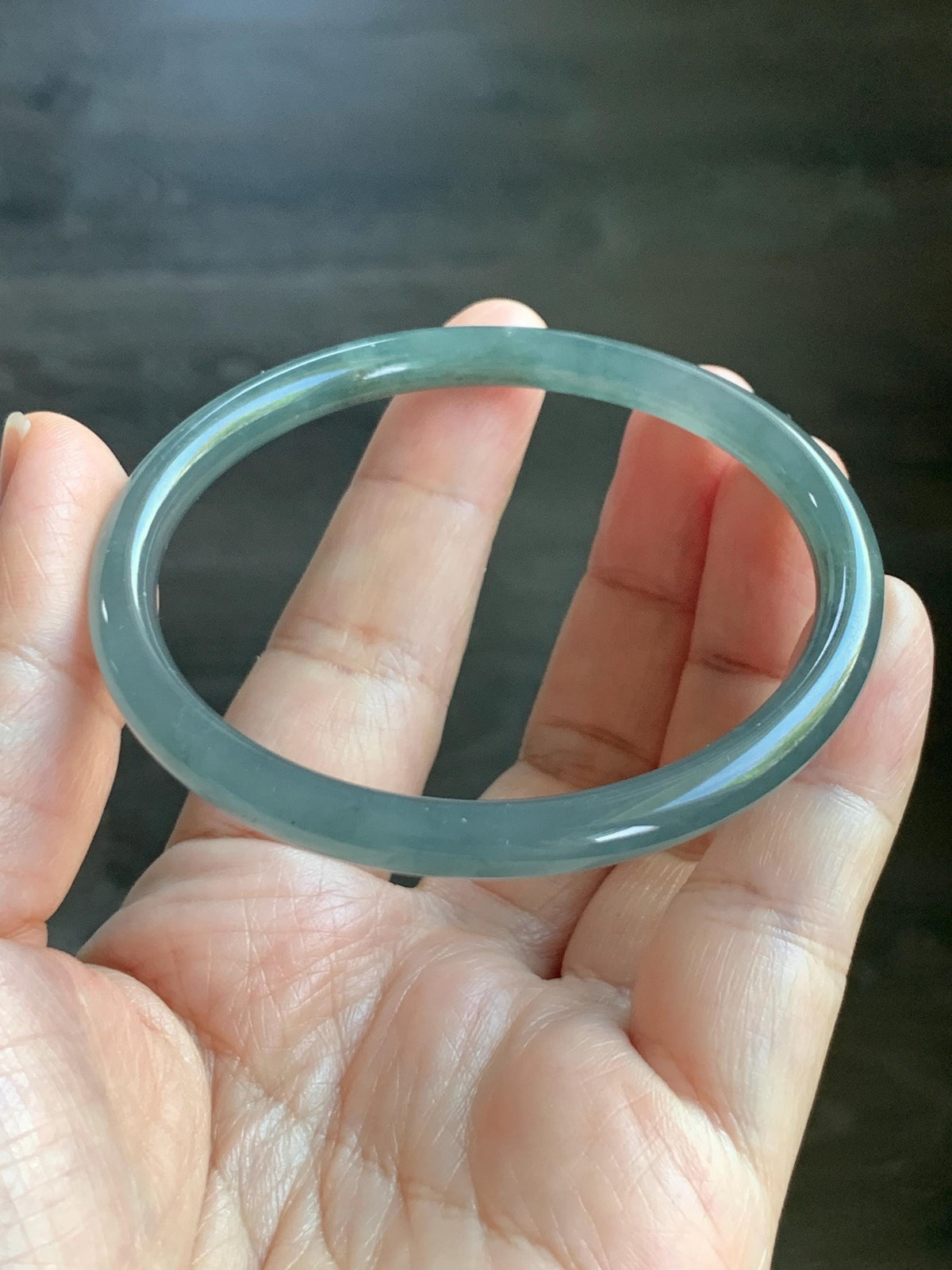 Certified Natural Grade A Guatemalan Icy Translucent Gray Wuji Jade Jadeite Bangle Bracelet 57mm 7.05” 18.43g 天然冰危灰蓝乌鸡翡翠圆条手镯 980