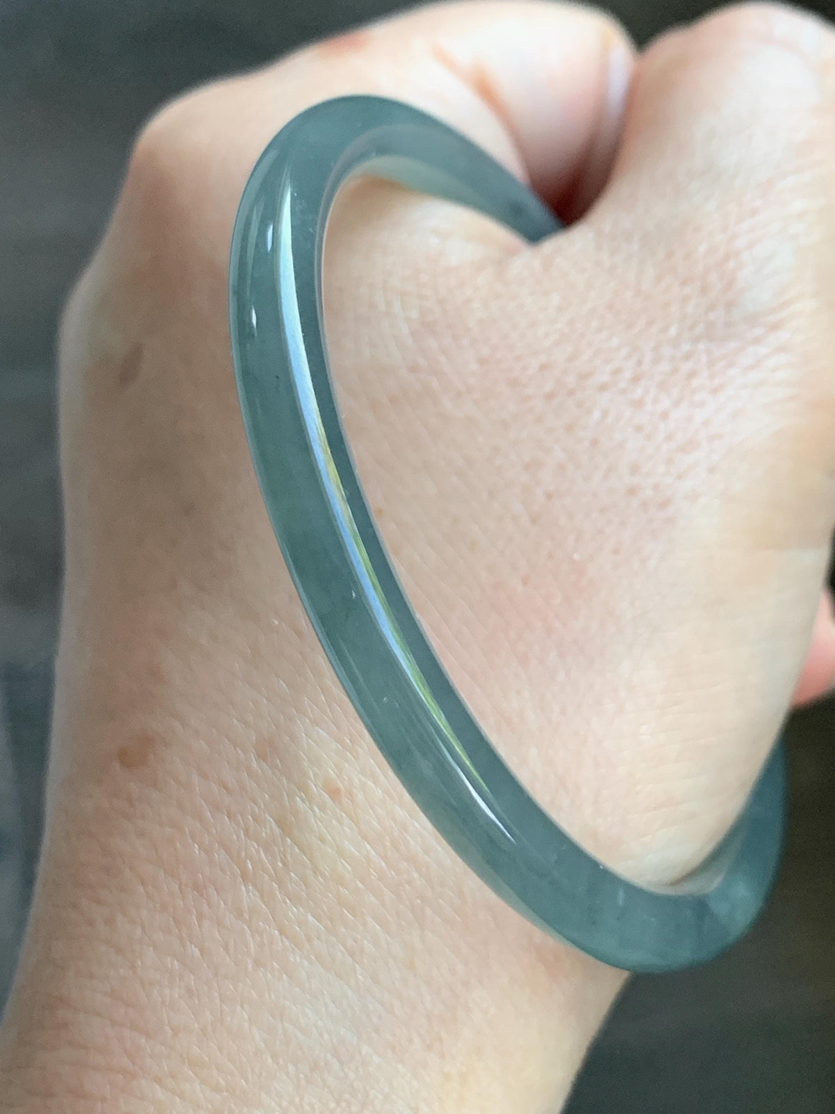 Certified Natural Grade A Guatemalan Icy Translucent Gray Wuji Jade Jadeite Bangle Bracelet 57mm 7.05” 18.43g 天然冰危灰蓝乌鸡翡翠圆条手镯 980