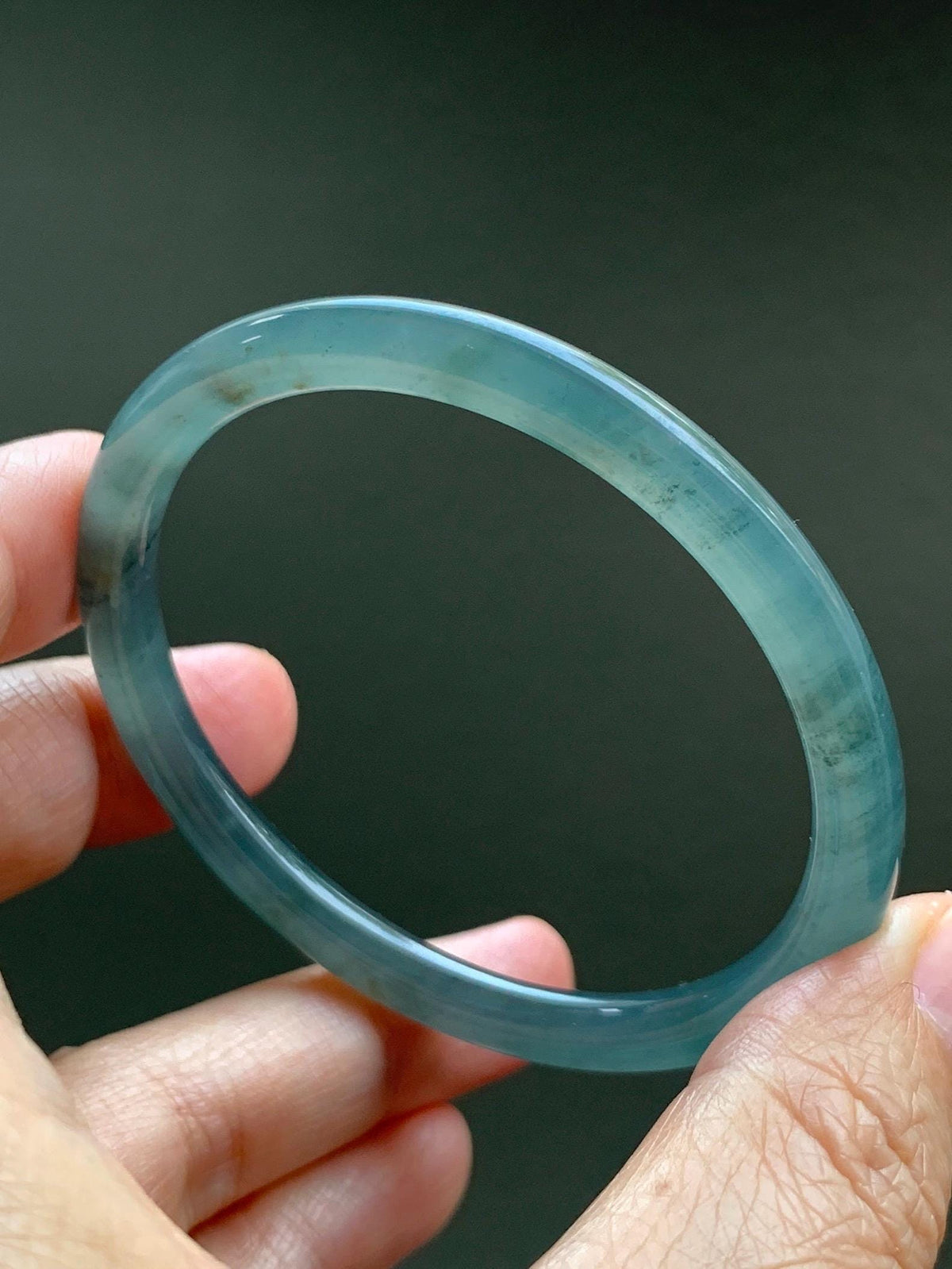 Certified Natural Grade A Guatemalan Icy Translucent Gray Wuji Jade Jadeite Bangle Bracelet 54.4mm 6.73” 18.51g 天然冰危灰蓝乌鸡翡翠圆条手镯 981