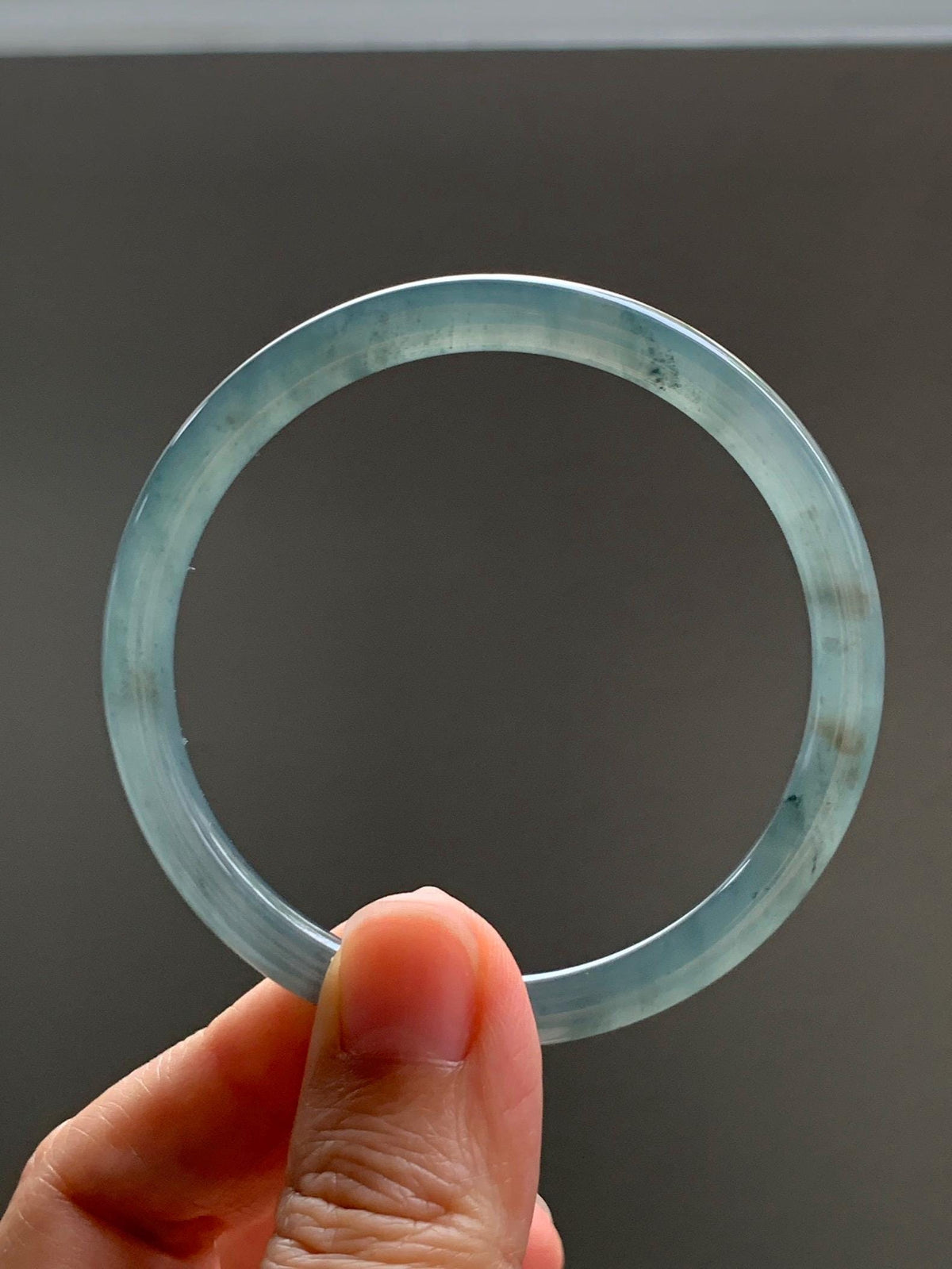Certified Natural Grade A Guatemalan Icy Translucent Gray Wuji Jade Jadeite Bangle Bracelet 54.4mm 6.73” 18.51g 天然冰危灰蓝乌鸡翡翠圆条手镯 981