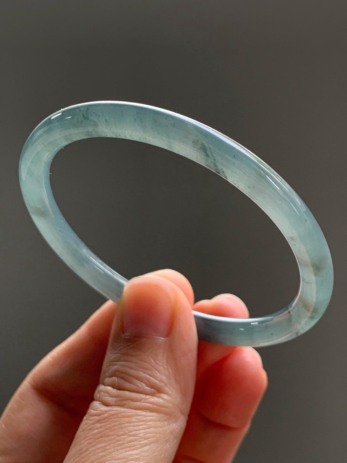 Certified Natural Grade A Guatemalan Icy Translucent Gray Wuji Jade Jadeite Bangle Bracelet 54.4mm 6.73” 18.51g 天然冰危灰蓝乌鸡翡翠圆条手镯 981