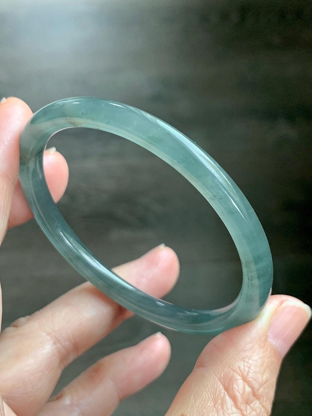 Certified Natural Grade A Guatemalan Icy Translucent Gray Wuji Jade Jadeite Bangle Bracelet 54.4mm 6.73” 18.51g 天然冰危灰蓝乌鸡翡翠圆条手镯 981