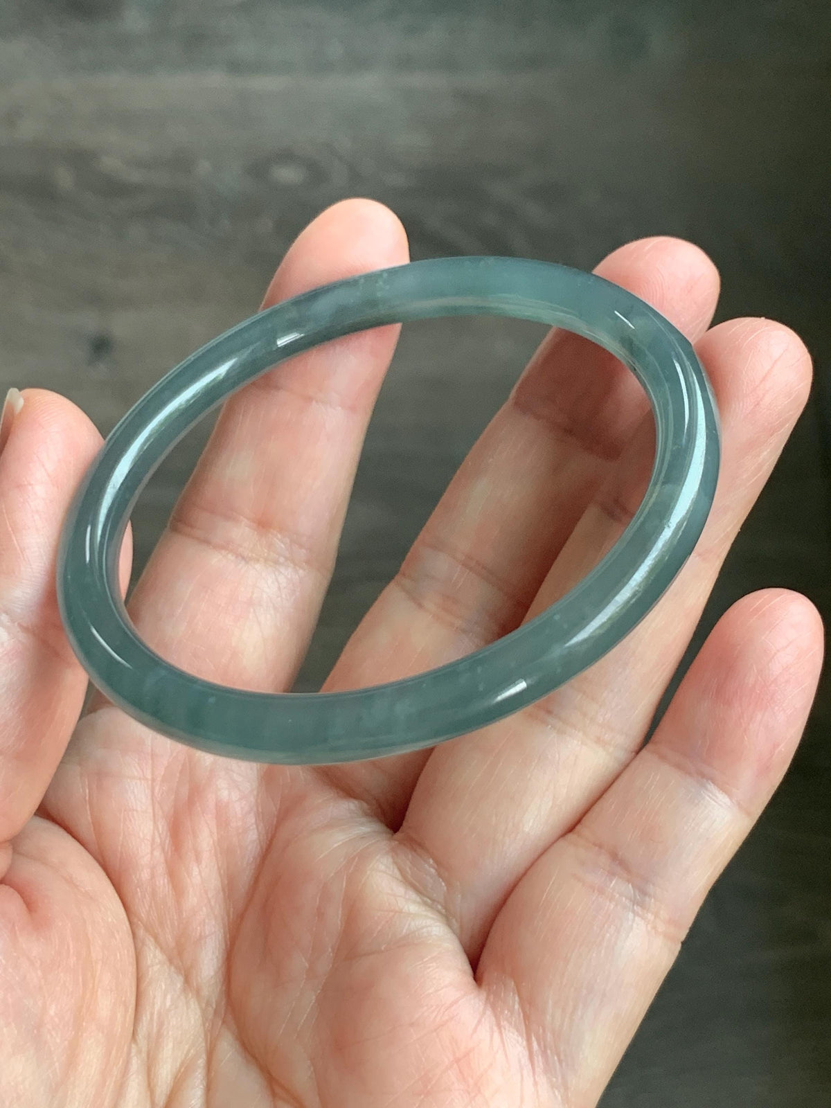 Certified Natural Grade A Guatemalan Icy Translucent Gray Wuji Jade Jadeite Bangle Bracelet 54.4mm 6.73” 18.51g 天然冰危灰蓝乌鸡翡翠圆条手镯 981