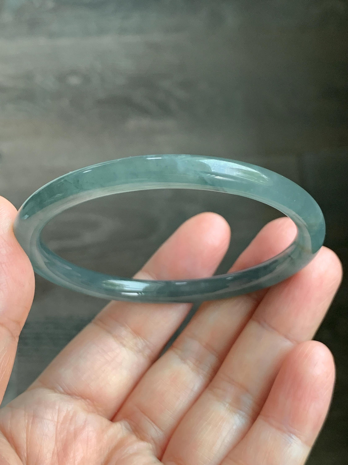 Certified Natural Grade A Guatemalan Icy Translucent Gray Wuji Jade Jadeite Bangle Bracelet 54.4mm 6.73” 18.51g 天然冰危灰蓝乌鸡翡翠圆条手镯 981