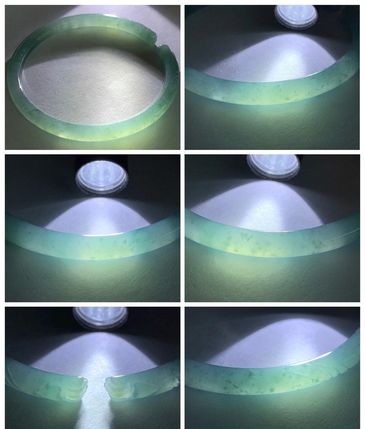 Certified Natural Grade A Guatemalan Icy Translucent Dusty Teal Jade Jadeite Carved Paw Print Open Bangle 61.04mm 7.55” 20g 天然冰危篮翡翠猫爪开口手镯955