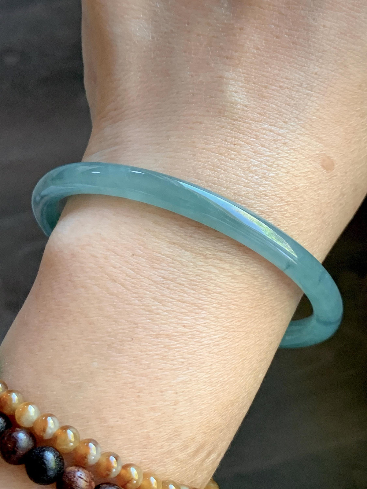 Certified Natural Grade A Guatemalan Icy Translucent Dusty Teal Jade Jadeite Carved Paw Print Open Bangle 61.04mm 7.55” 20g 天然冰危篮翡翠猫爪开口手镯955