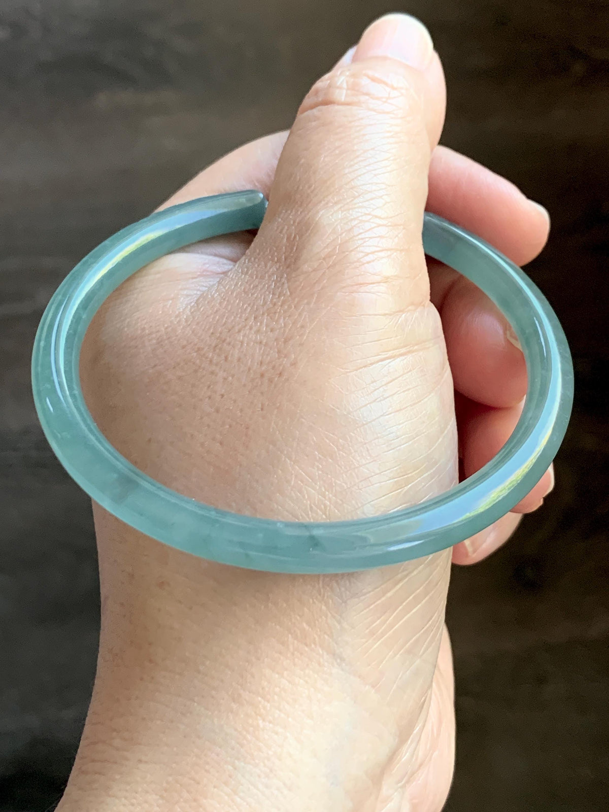 Certified Natural Grade A Guatemalan Icy Translucent Dusty Teal Jade Jadeite Carved Paw Print Open Bangle 61.04mm 7.55” 20g 天然冰危篮翡翠猫爪开口手镯955