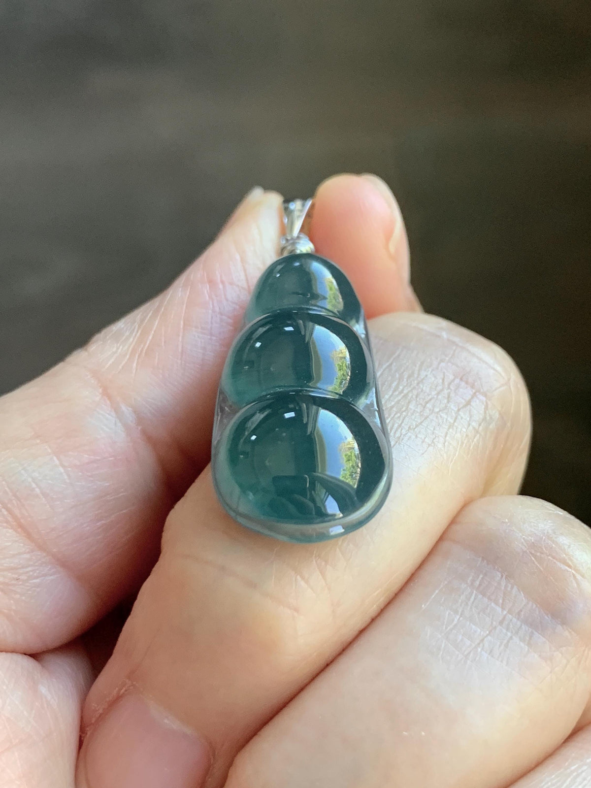 Natural Grade A Guatemalan Icy Translucent Dark Teal Blue Jade Jadeite Carved Peapod Pendant Sterling Silver 4g 天然冰危深蓝翡翠福豆吊坠 WLD90B