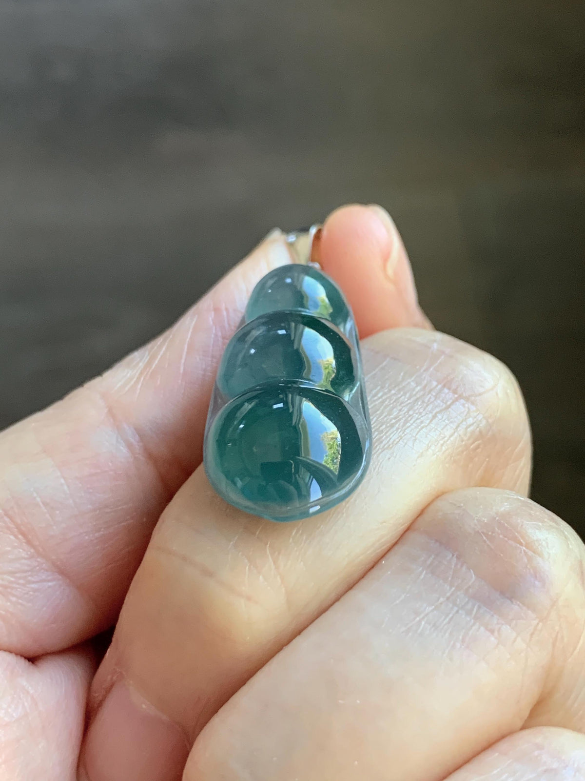 Natural Grade A Guatemalan Icy Translucent Dark Teal Blue Jade Jadeite Carved Peapod Pendant Sterling Silver 4g 天然冰危深蓝翡翠福豆吊坠 WLD90A