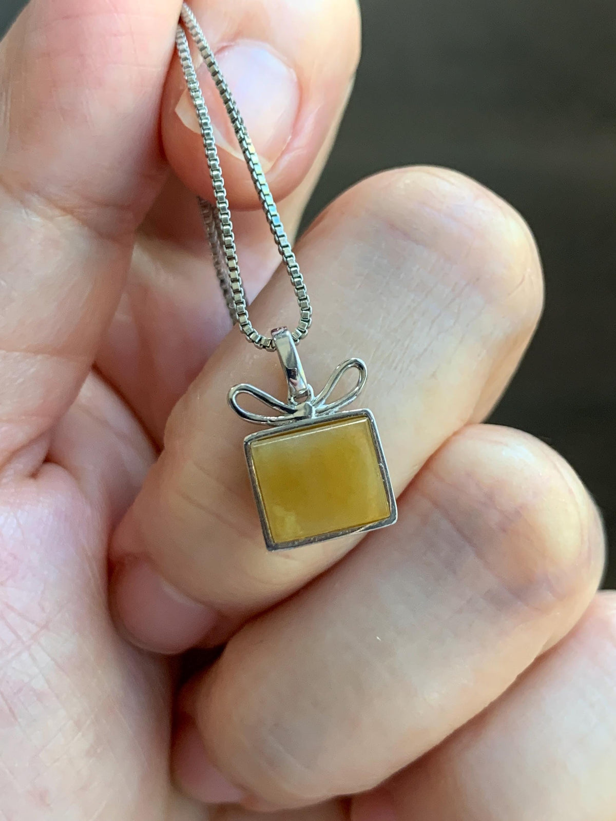 Petite Certified Natural Grade A Guatemalan Icy Translucent Yellow Jade Jadeite Present Gift Box Pendant Sterling Silver 天然冰危黄翡翠小礼物镶嵌吊坠 1012
